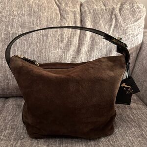 SOLD Choc Brown Leather & Suede Hobo Shoulder Bag